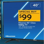 Hisense 40-inch Class FHD 1080P TV for $99.00 at WalMart